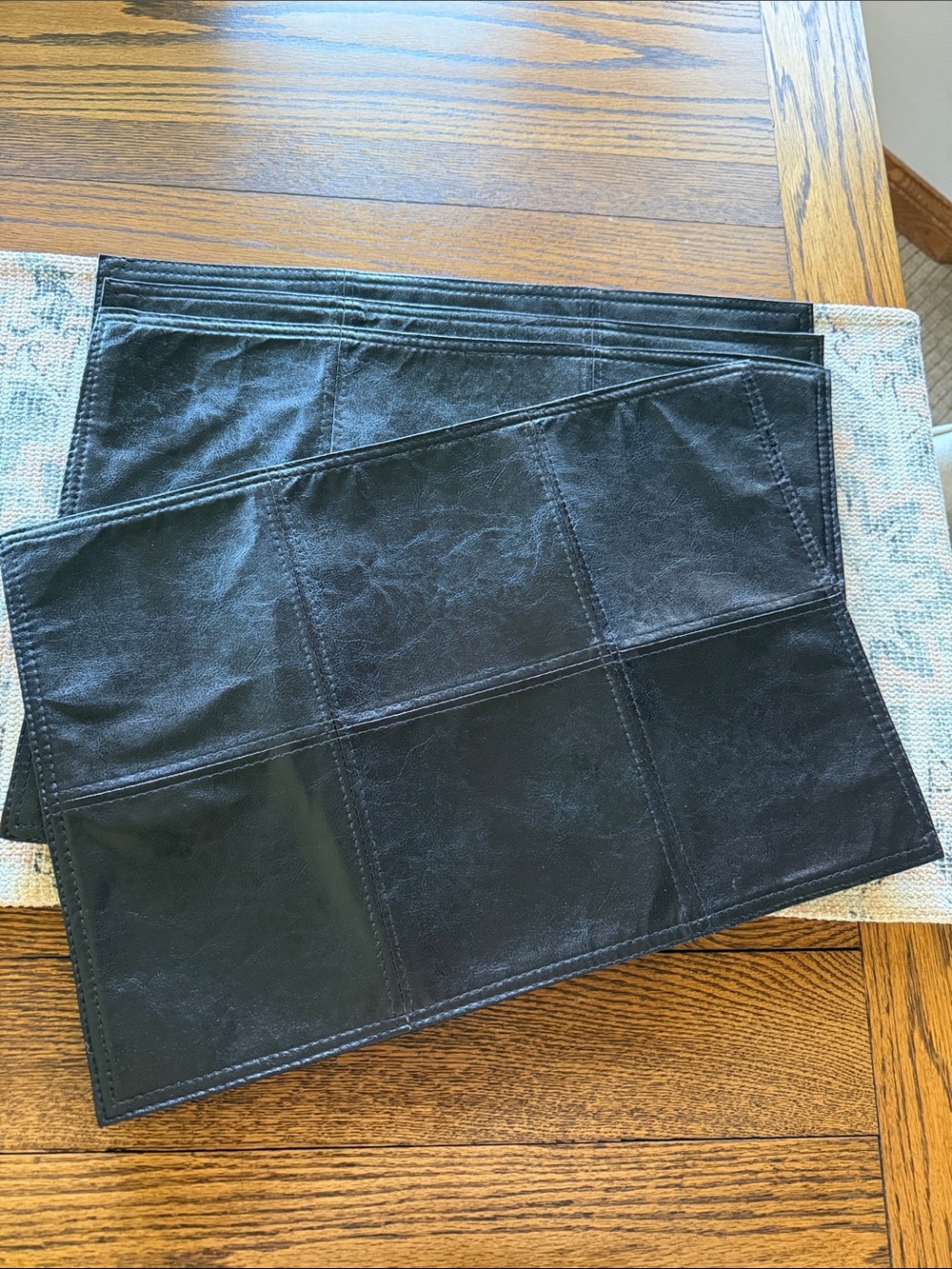 Dark Brown (4) Faux Leather Paneled Placemats Set Minimalist